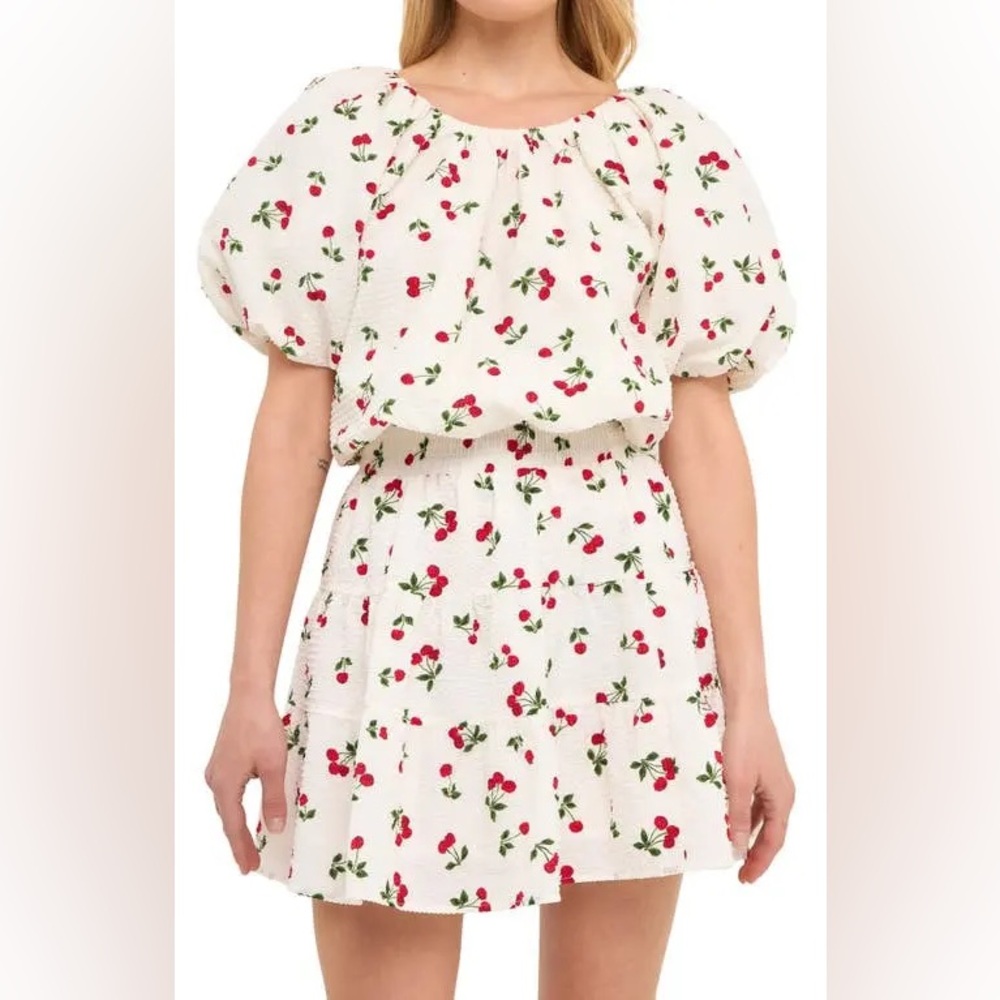 English Factory Cherry Print Skirt And Top Set